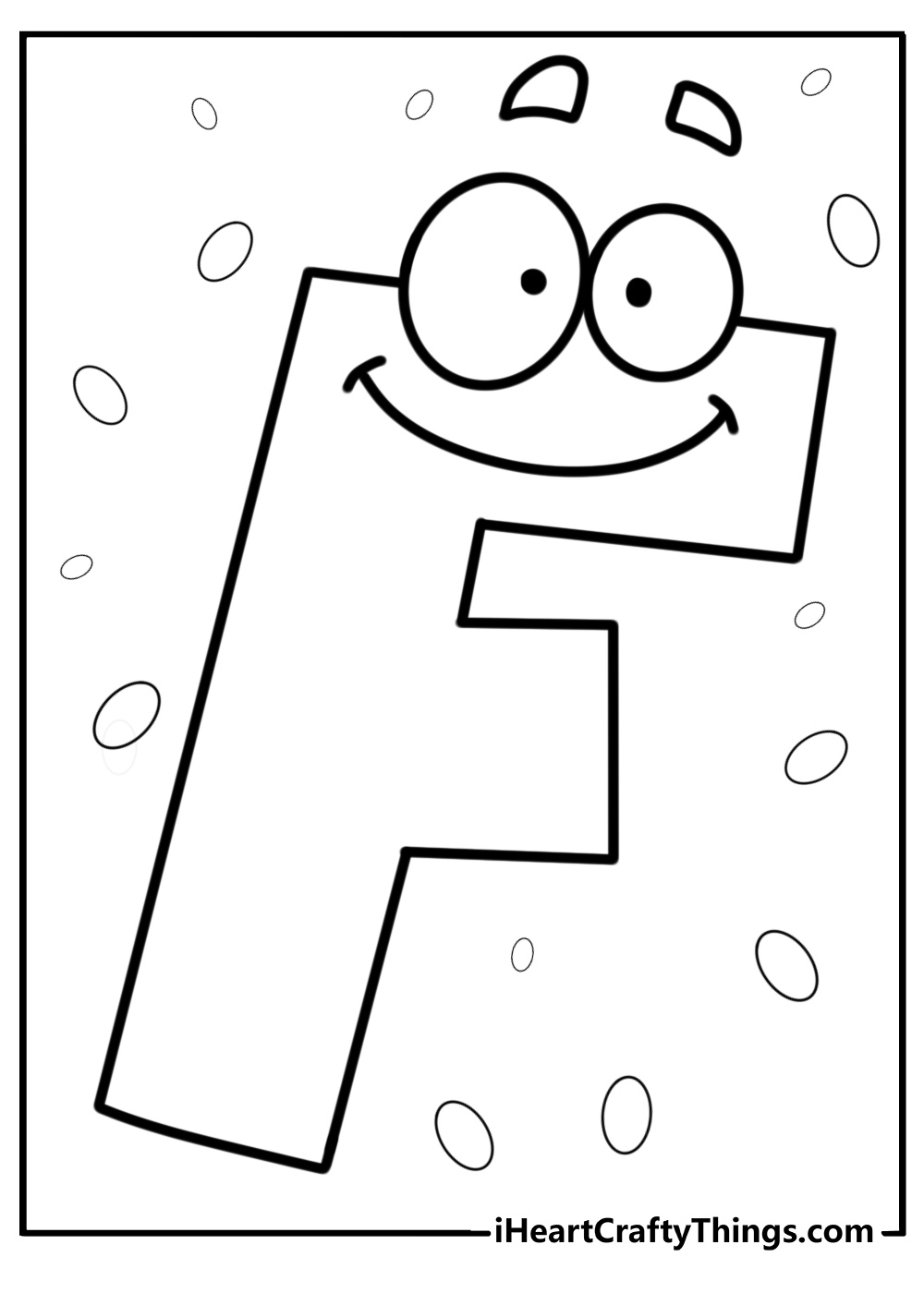 Cartoon letter f with a smiling face fun coloring sheet