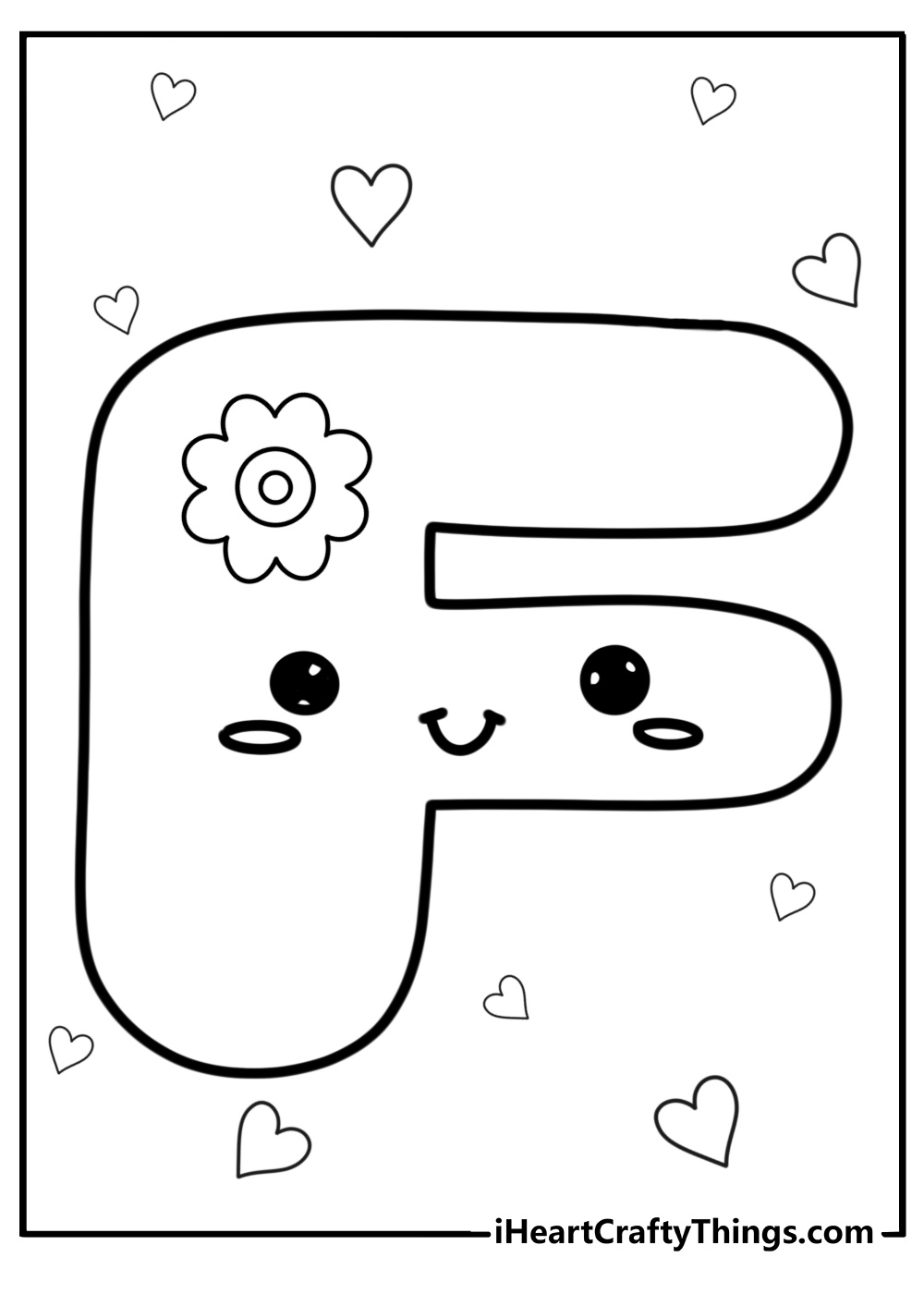 Cartoon letter f with cute designs fun coloring sheet