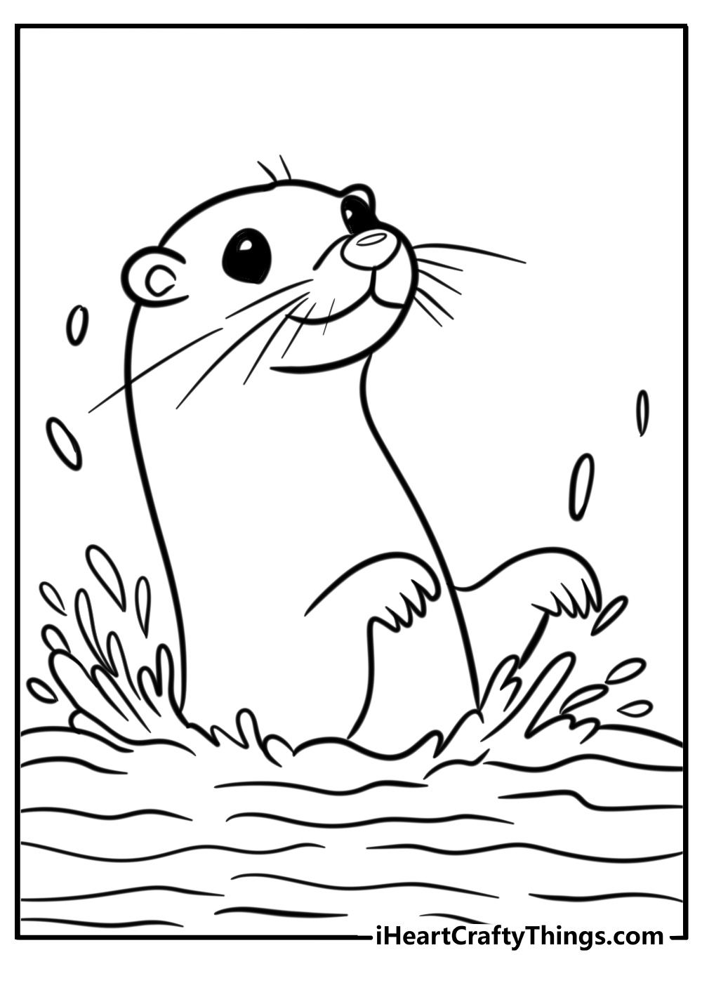 Cartoon otter splashing water fun printable coloring sheet