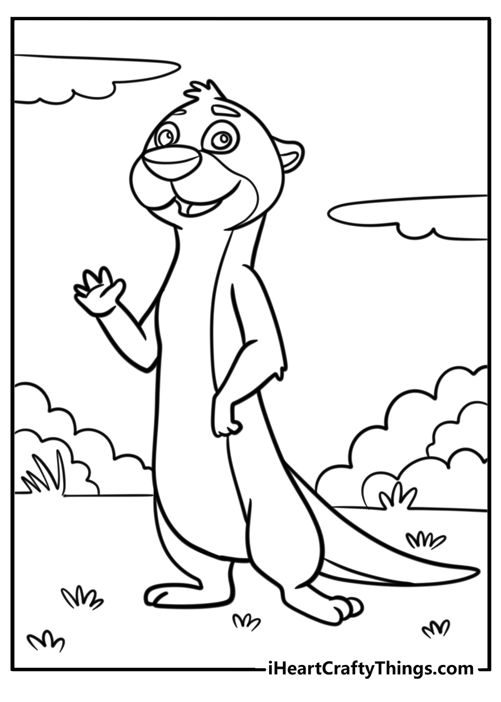 Cartoon otter waving fun coloring sheet