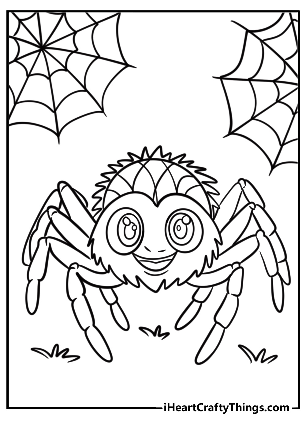 Cartoon spider with a smile fun printable coloring sheet