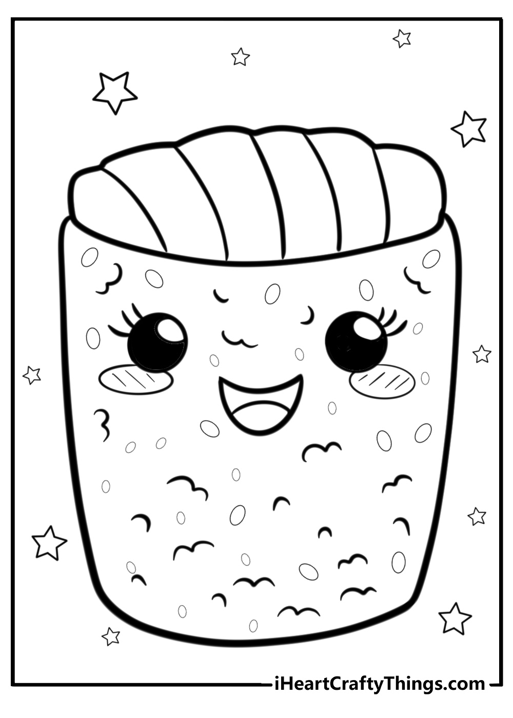 Cartoon sushi smiling fun coloring sheet