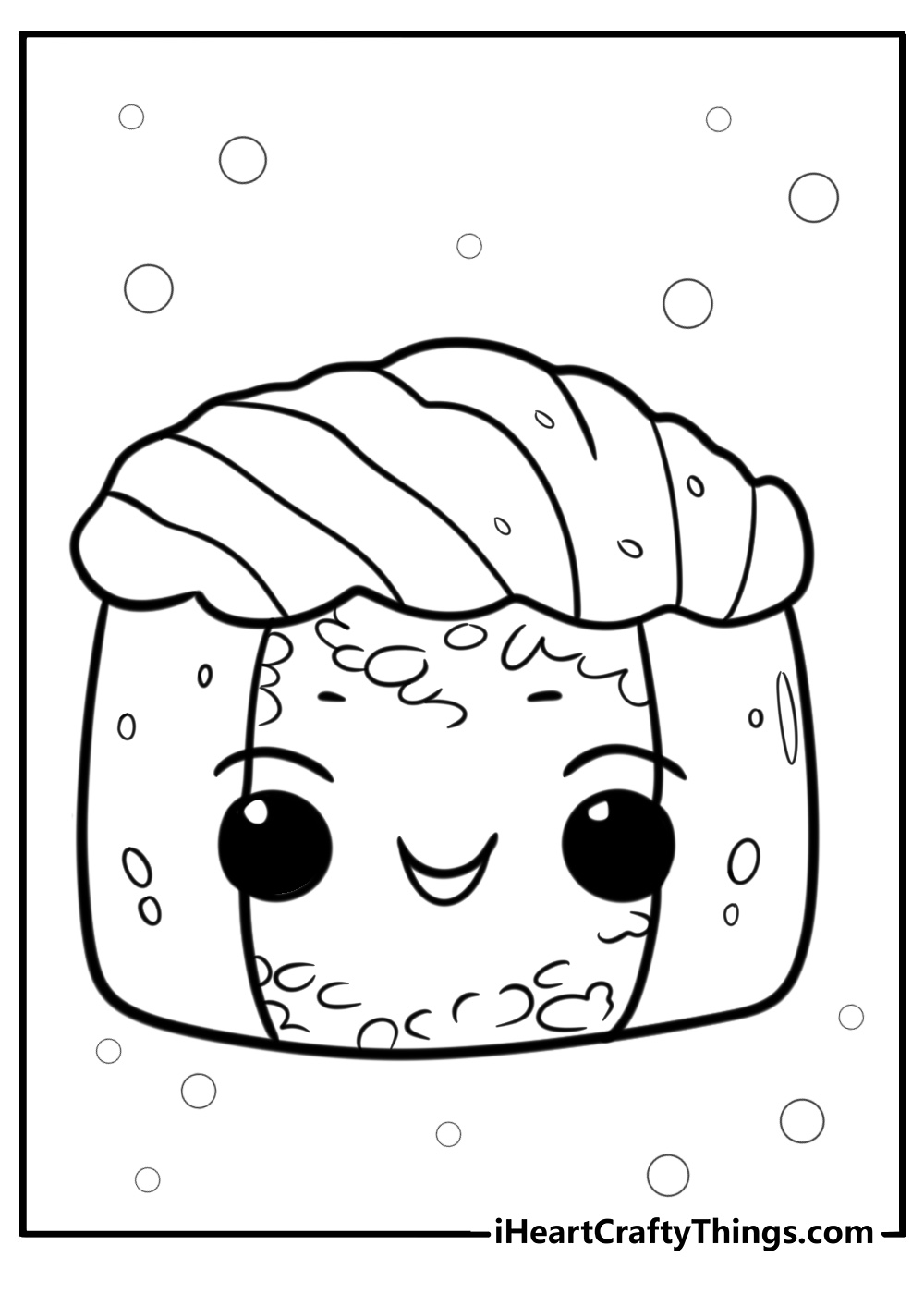 Cartoon sushi with a happy face fun printable coloring sheet