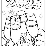 Cheers to 2025 with champagne glasses fun coloring sheet