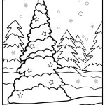 Christmas tree in a snowy forest free coloring page