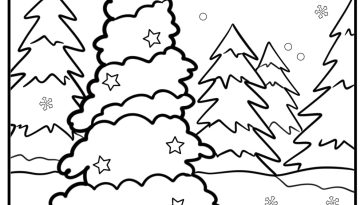 Christmas tree in a snowy forest free coloring page