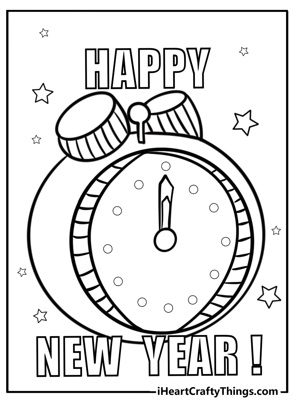 Clock striking midnight detailed new year coloring sheet