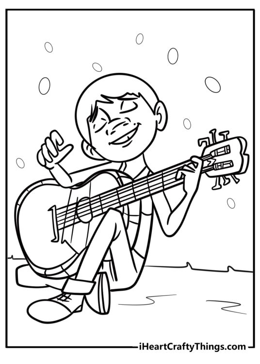 Coco playing his guitar Disney coloring sheet