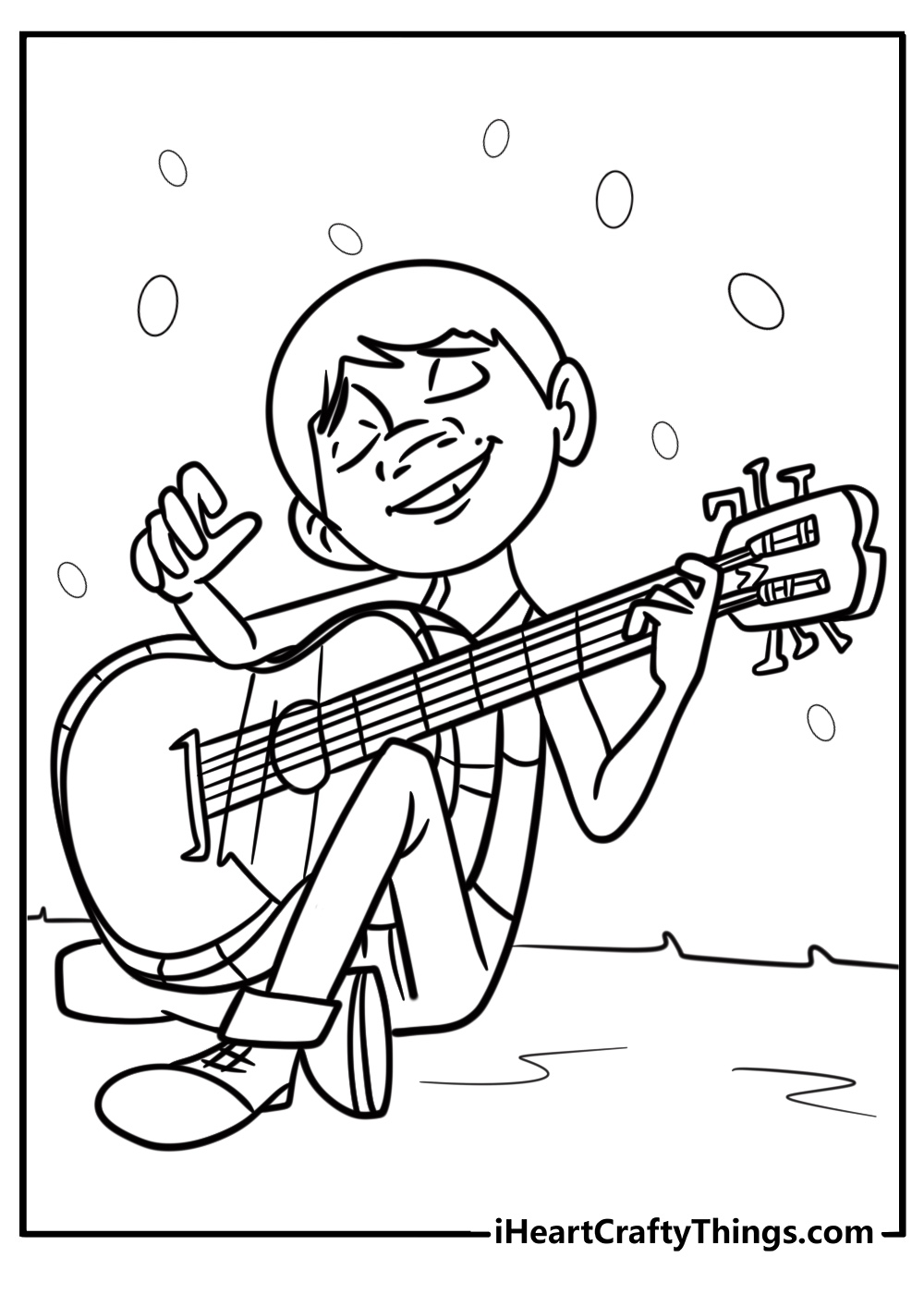 Coco playing his guitar Disney coloring sheet