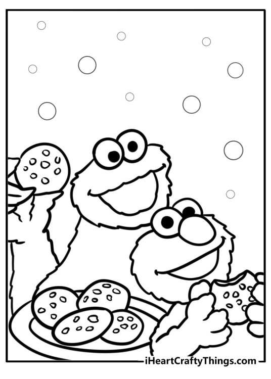 Cookie monster and elmo with cookies free coloring page pdf