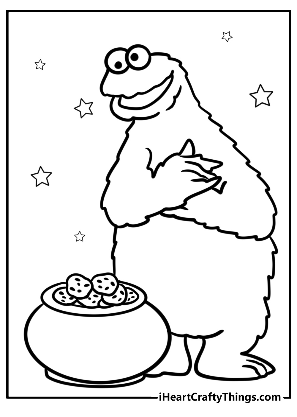 Cookie monster and his cookie jar fun printable coloring sheet