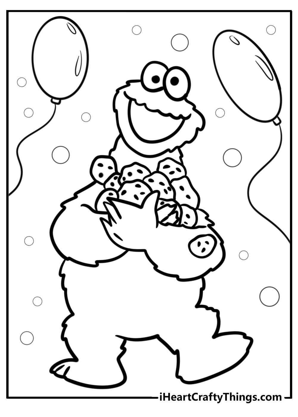 Cookie monster at a cookie party detailed coloring sheet