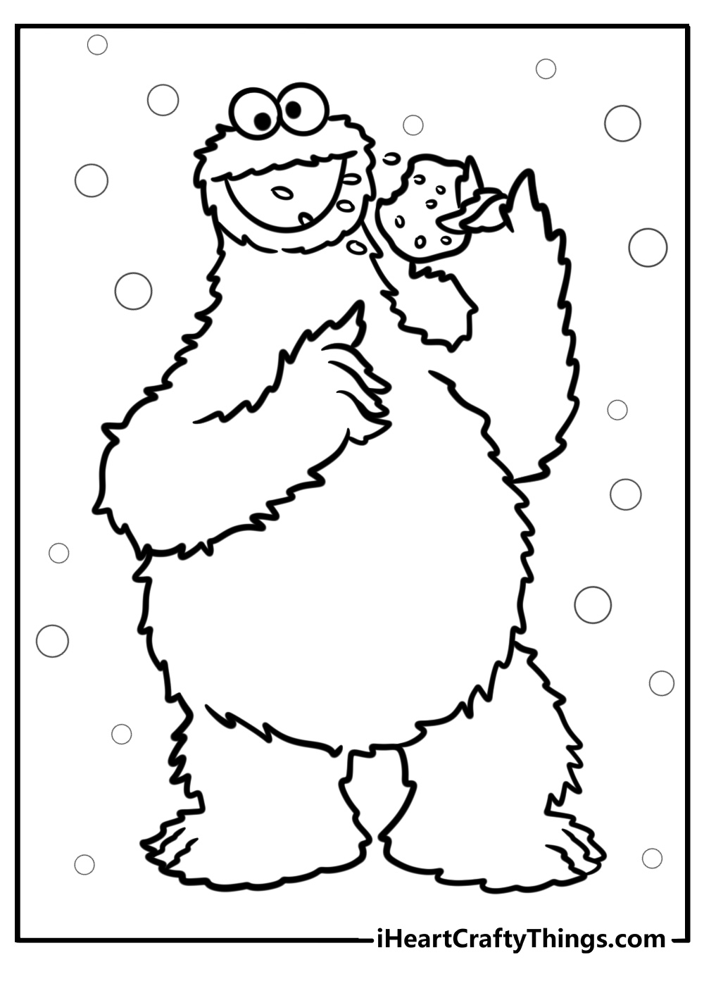 Cookie monster eating cookies coloring page for kids