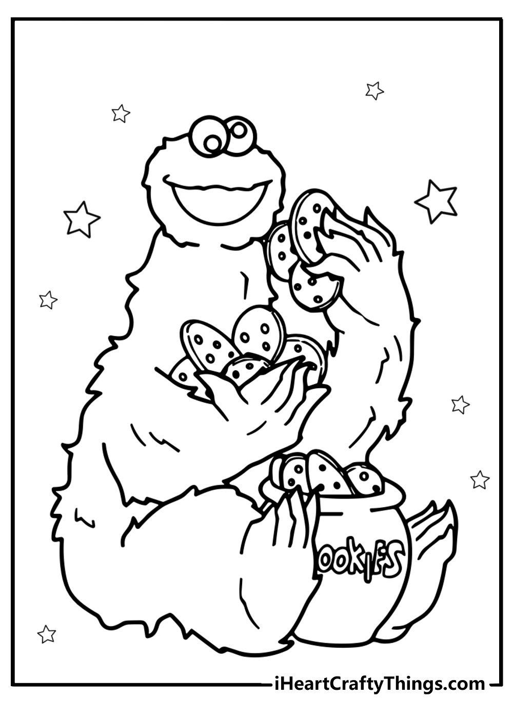 Cookie monster reaching for a cookie free printable coloring page