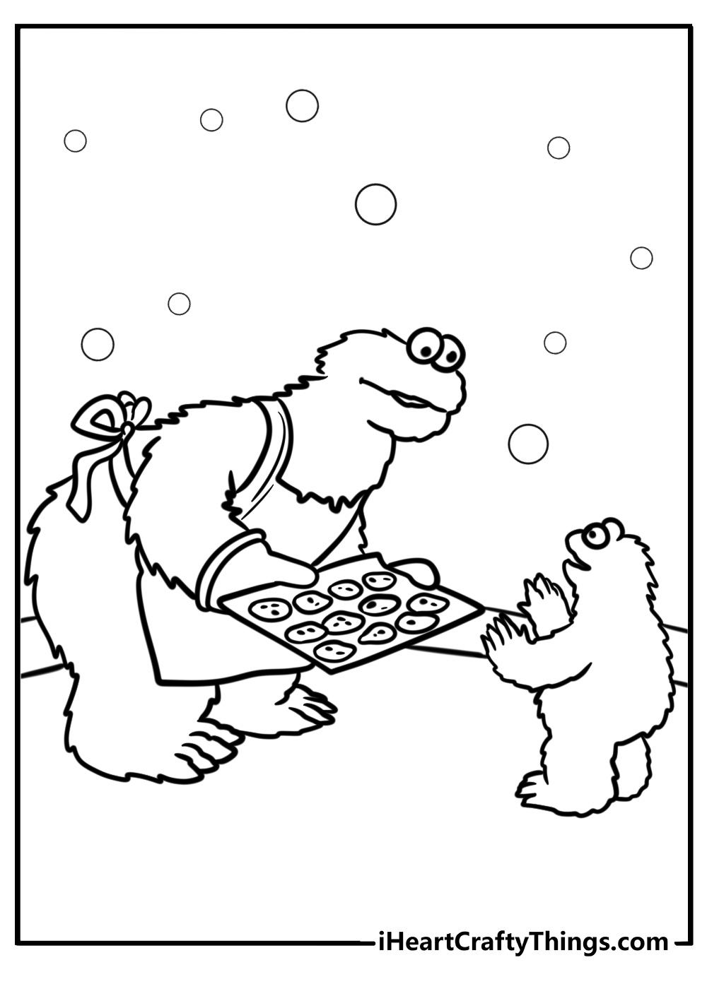 Cookie monster sharing cookies free coloring page pdf