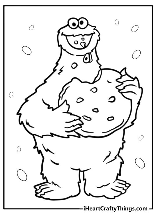 Cookie monster with a big cookie detailed coloring sheet