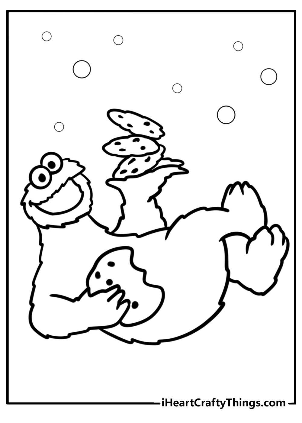 Cookie monster with a cookie in each hand detailed coloring sheet