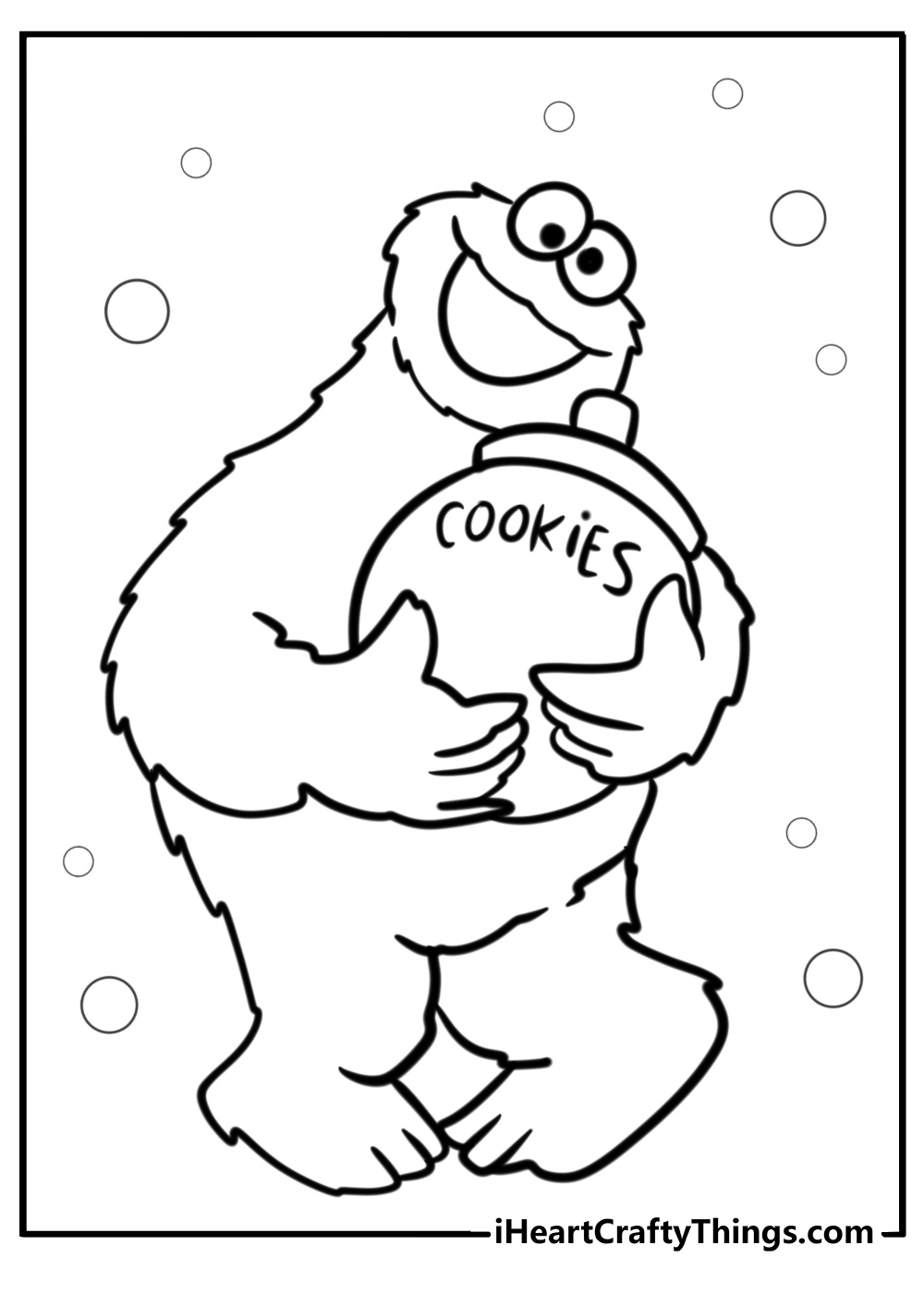 Cookie monster with a cookie jar detailed coloring sheet