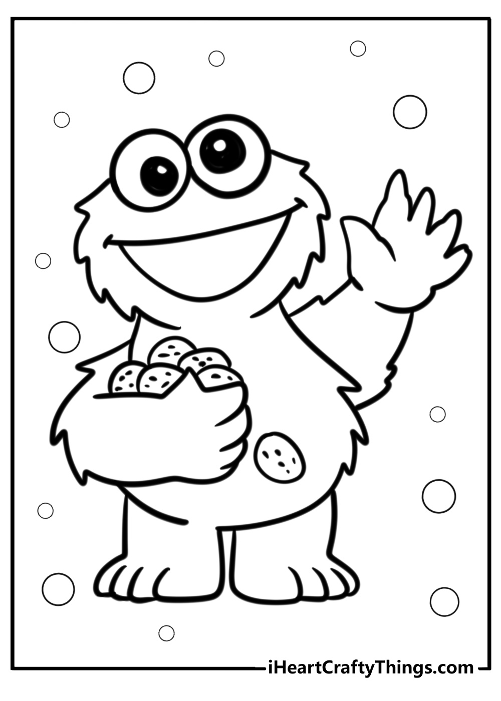 Cookie monster with a cookie smile fun coloring sheet for kids