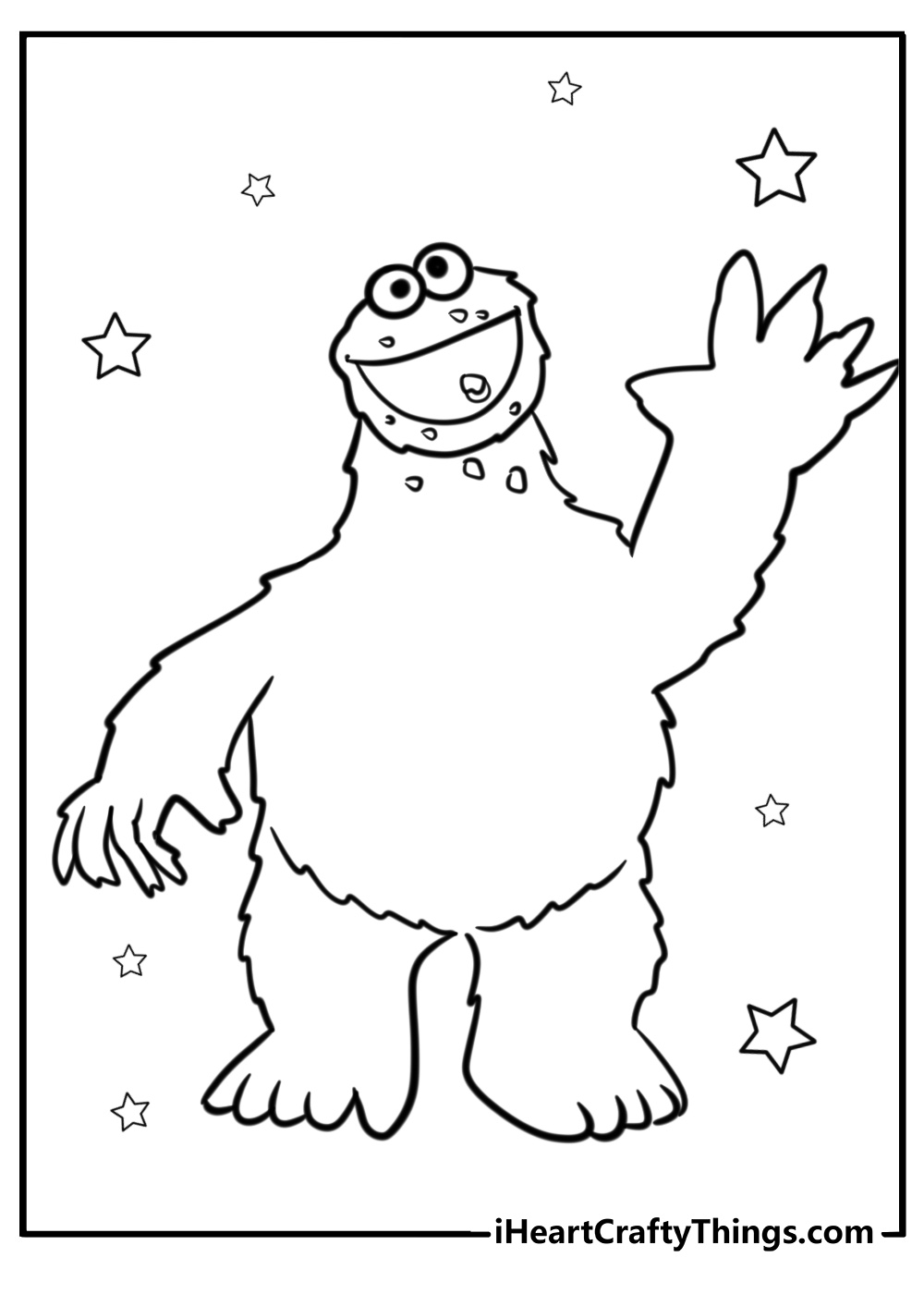 Cookie monster with crumbs around his mouth fun printable coloring sheet