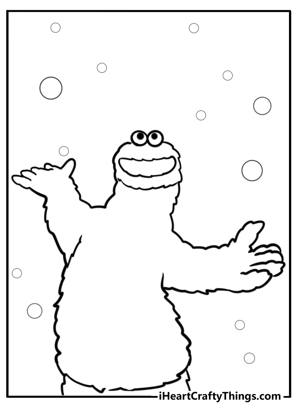 Cookie monster with his arms open wide fun coloring sheet