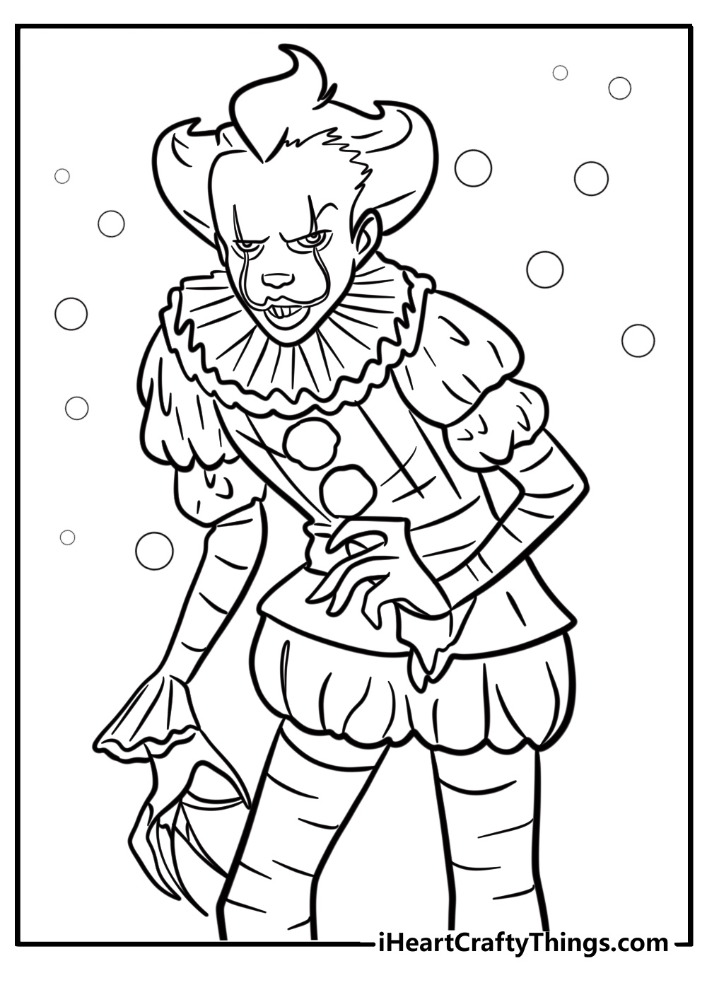 Creepy pennywise with haunting eyes detailed coloring sheet