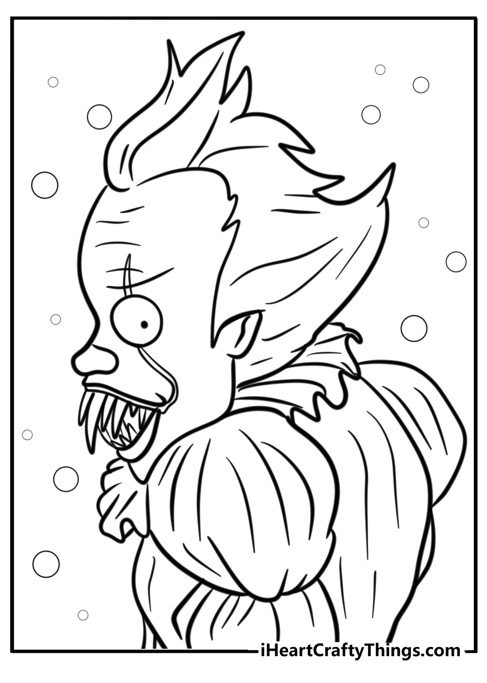 Creepy pennywise with sharp teeth detailed coloring sheet