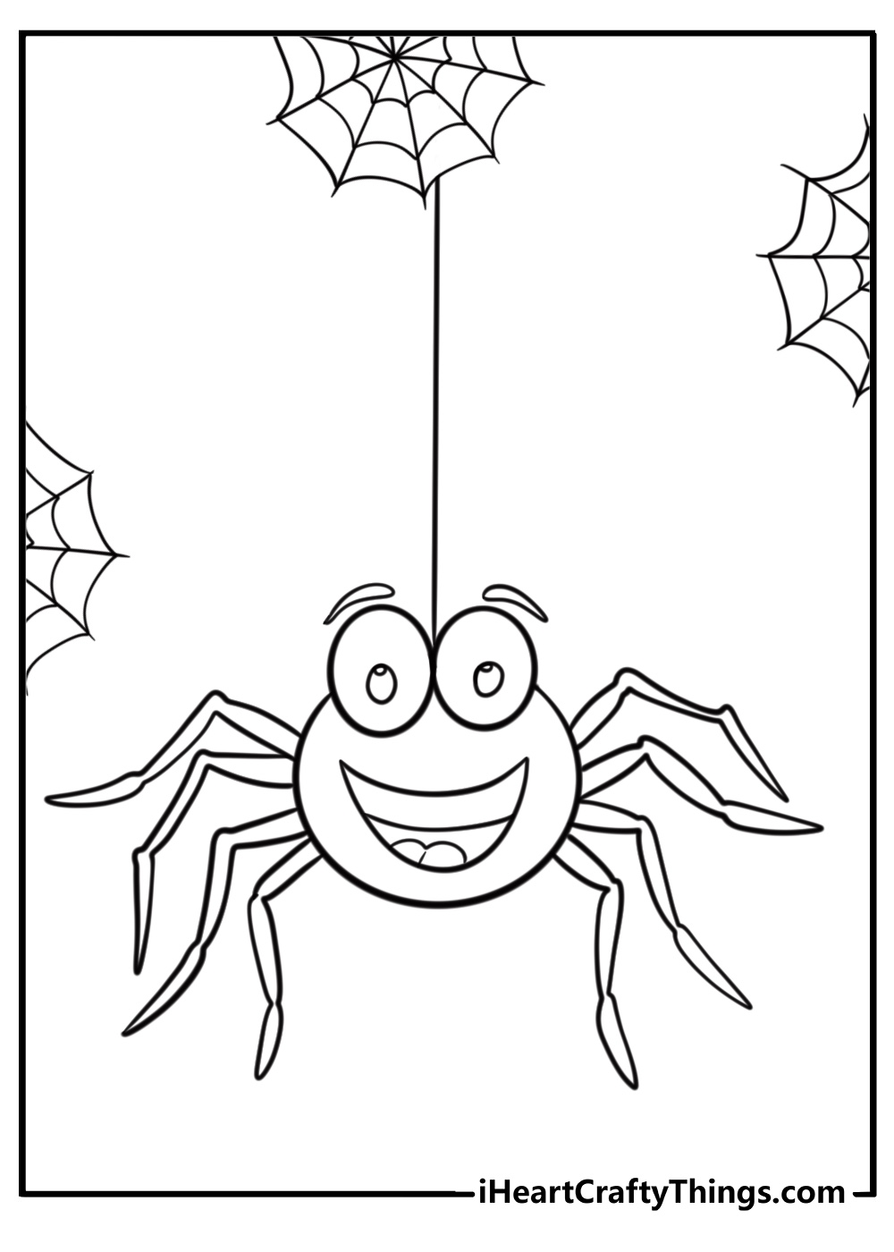 Cute cartoon spider with big eyes detailed coloring sheet