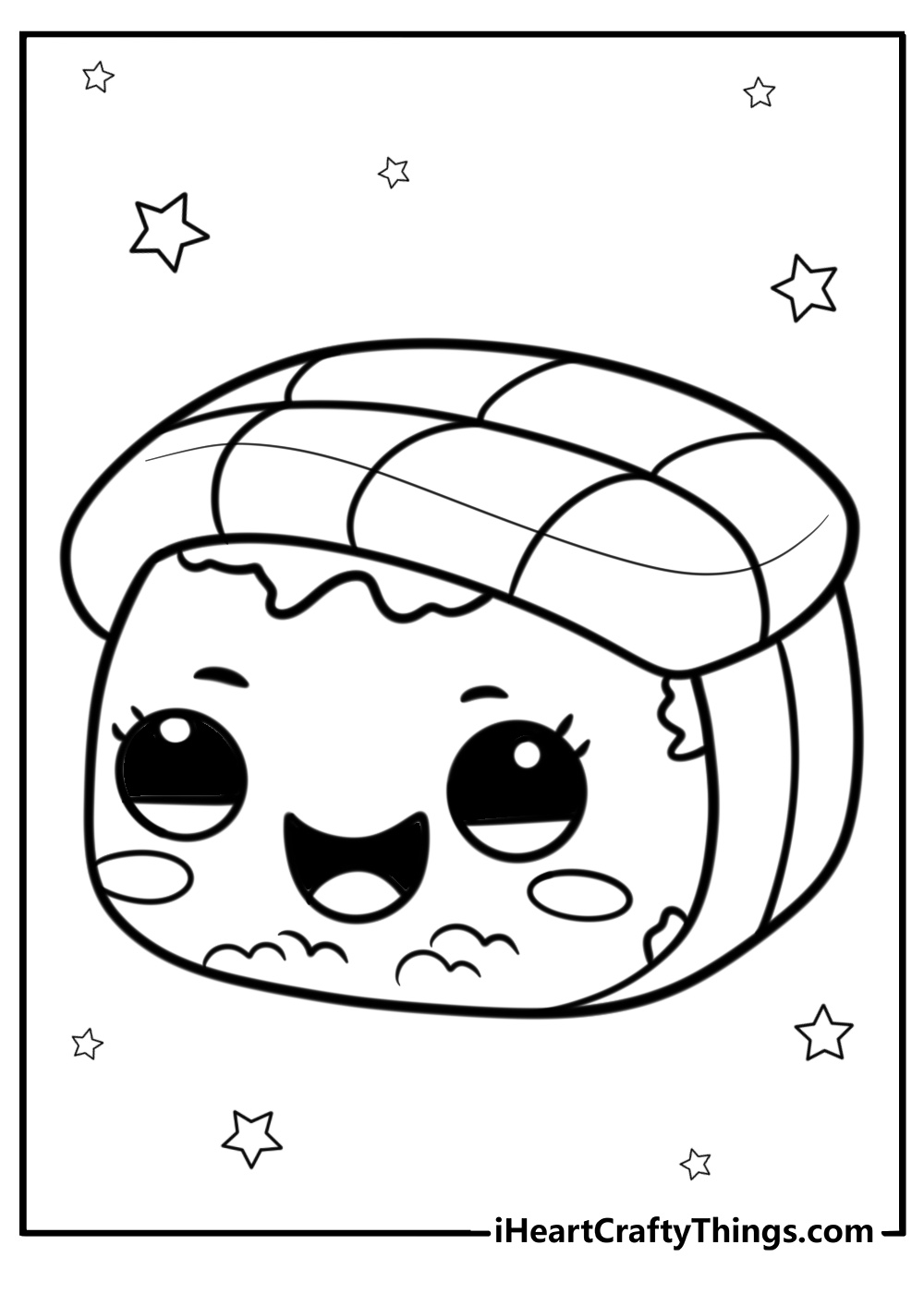 Cute cartoon sushi with smiley face detailed coloring sheet