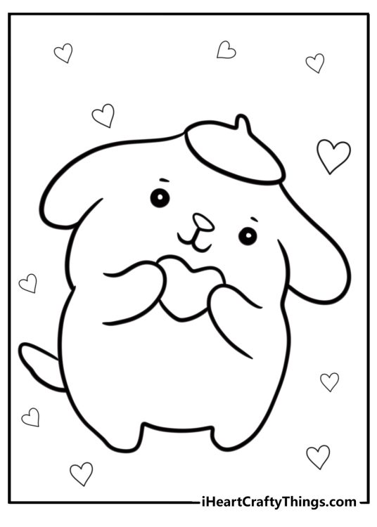 Cute pompompurin with a heart coloring page