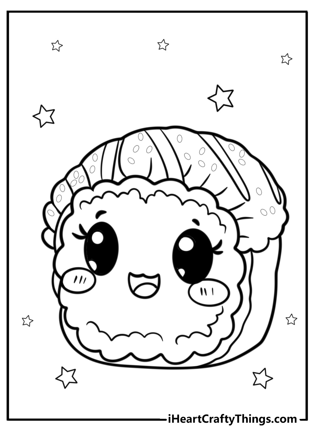 Cute sushi character with big eyes fun coloring sheet