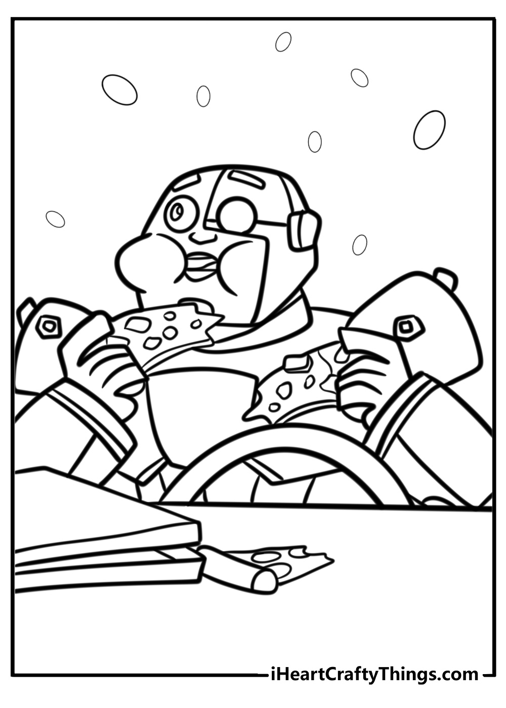 Cyborg eating a burger free coloring page pdf