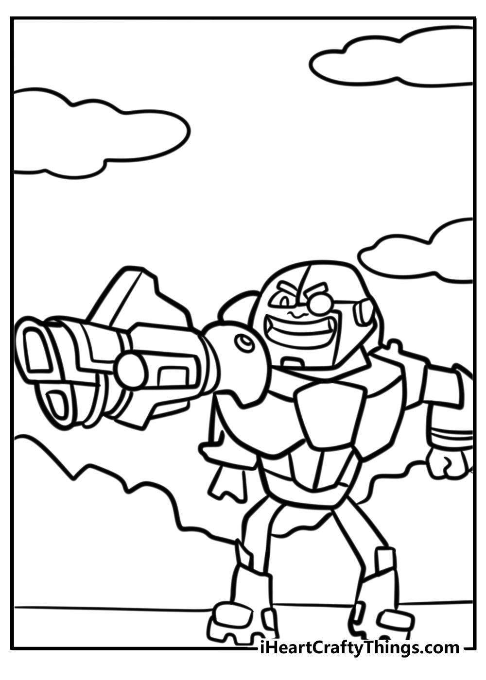 Cyborg with his arm cannon free coloring page pdf