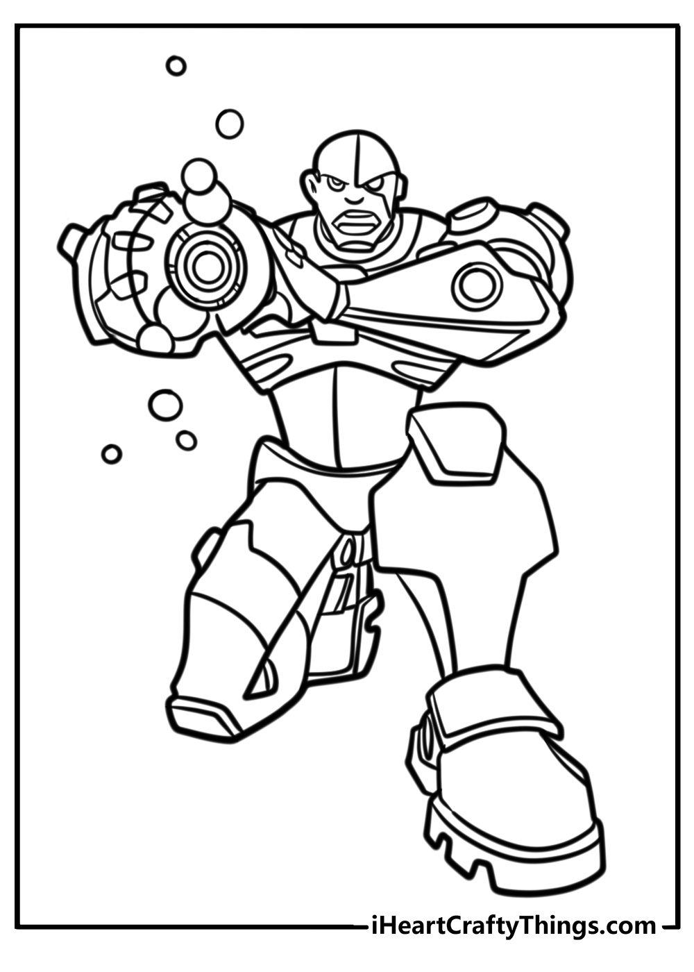 Cyborg with his sonic blaster detailed coloring sheet for kids