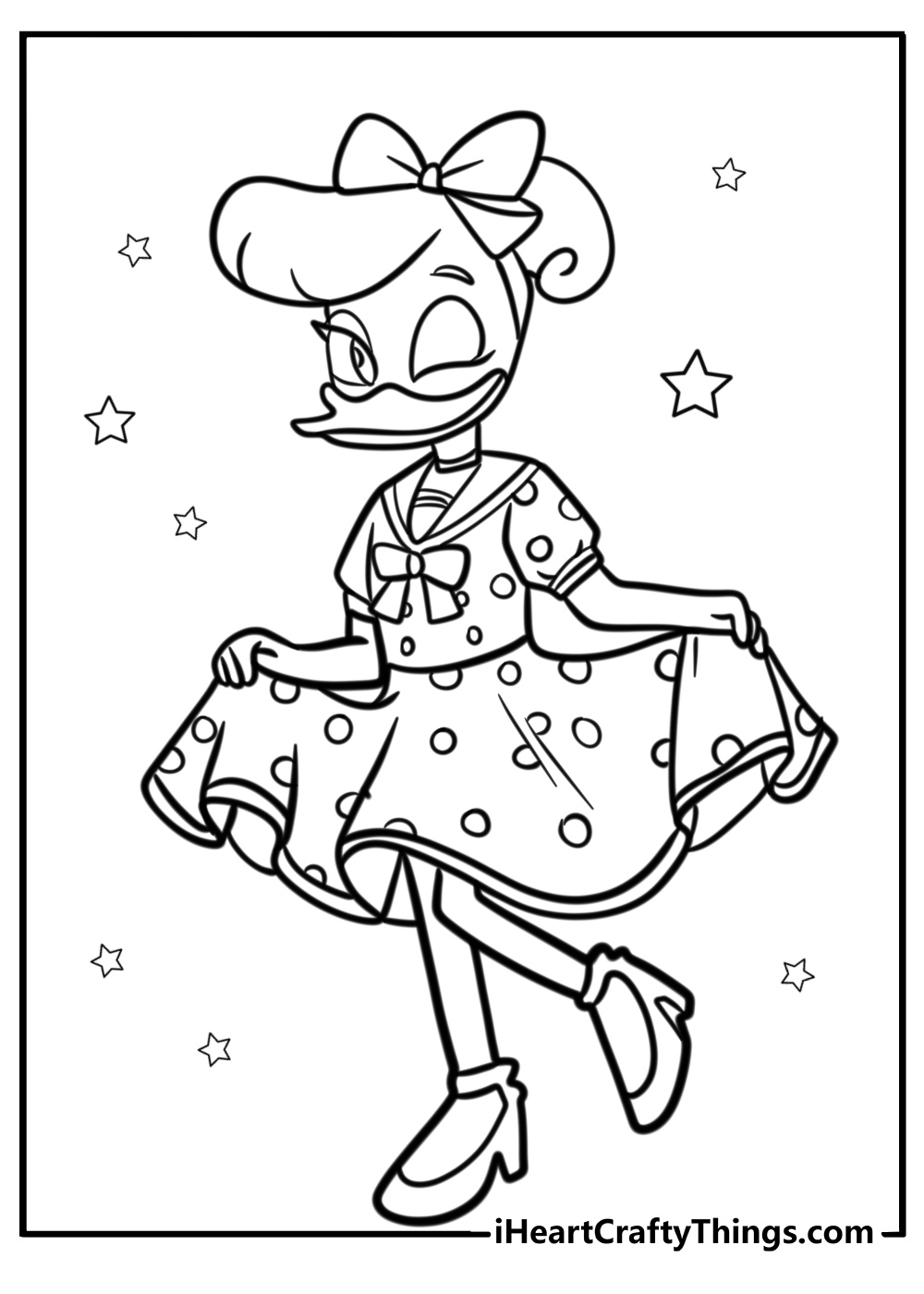 Daisy duck in a polka dot dress printable coloring page