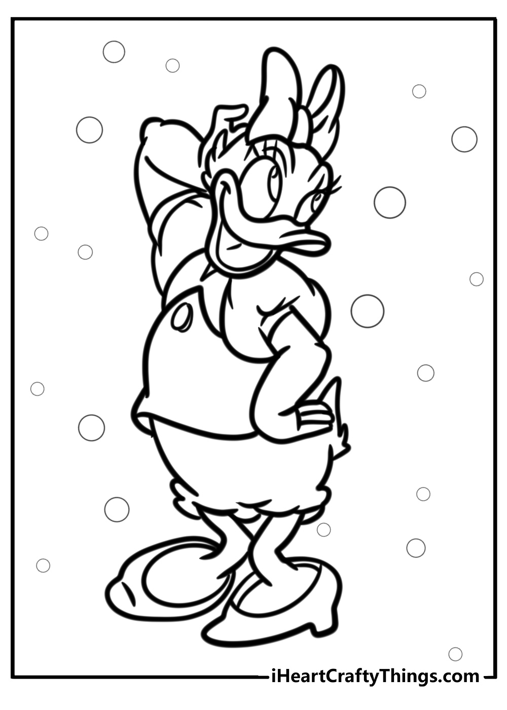 Daisy duck in her classic bow and dress detailed coloring sheet