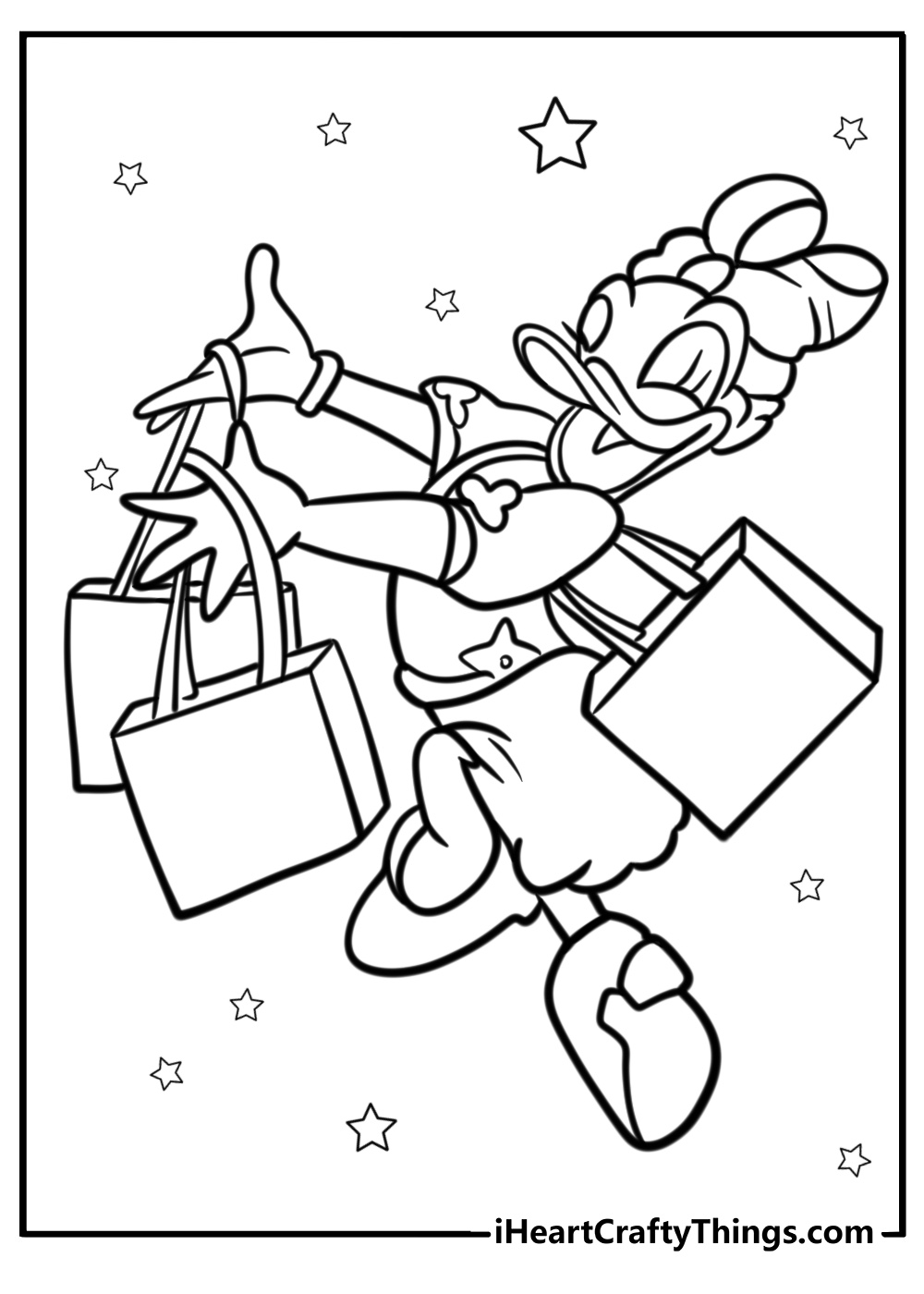 Daisy duck shopping with bags detailed coloring sheet