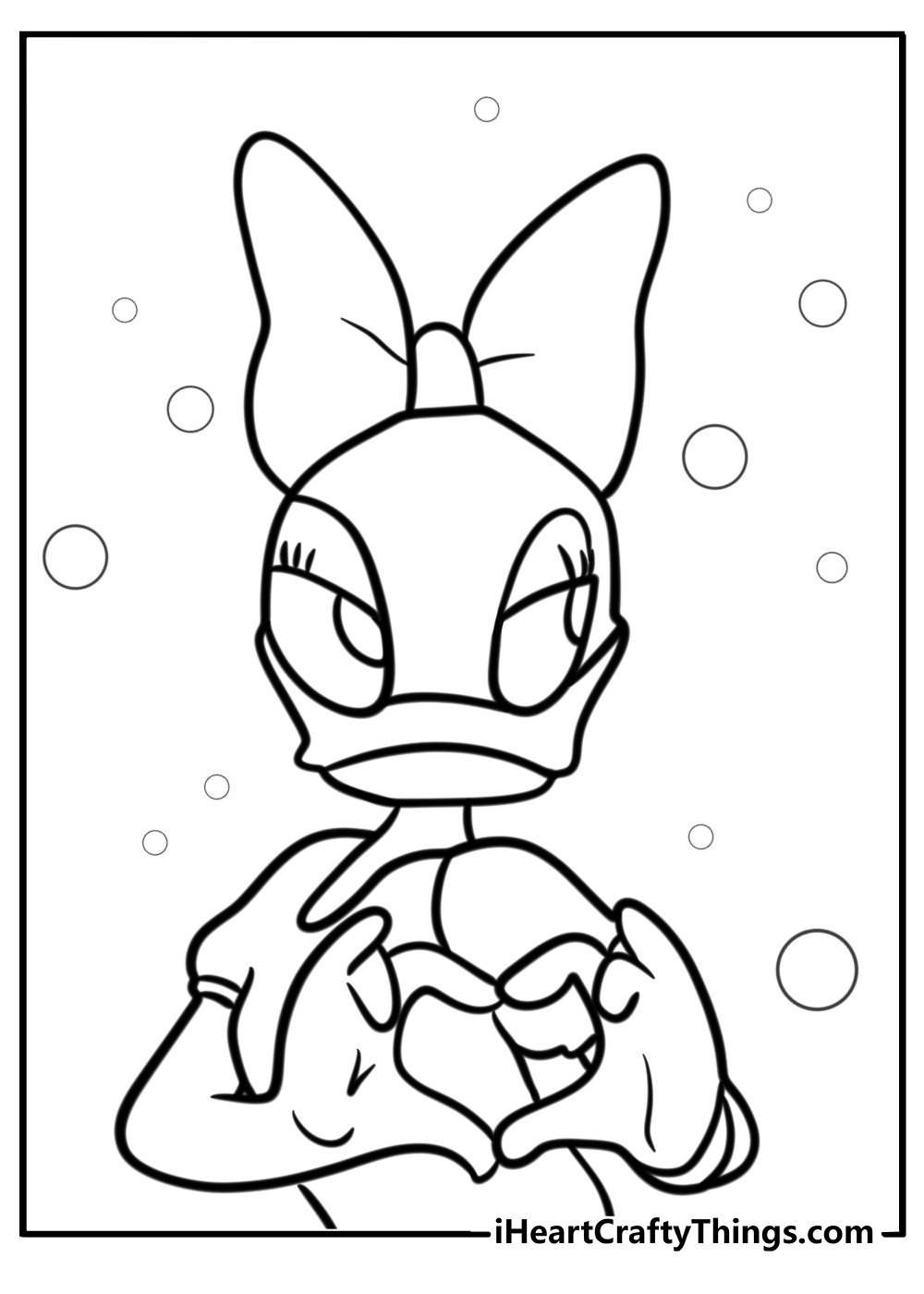 Daisy duck with a heart symbol free coloring page pdf