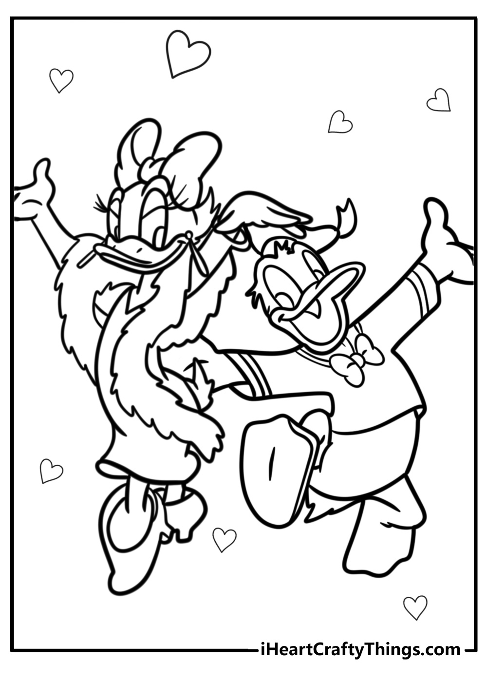 Daisy duck with donald duck fun coloring sheet for kids