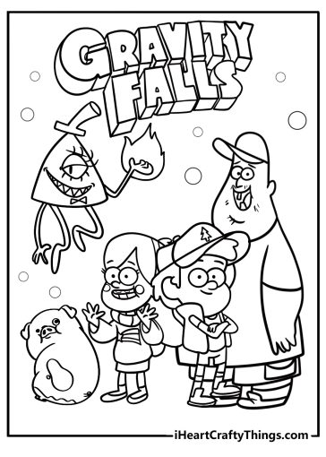 Dipper and mabel with their friends detailed coloring sheet