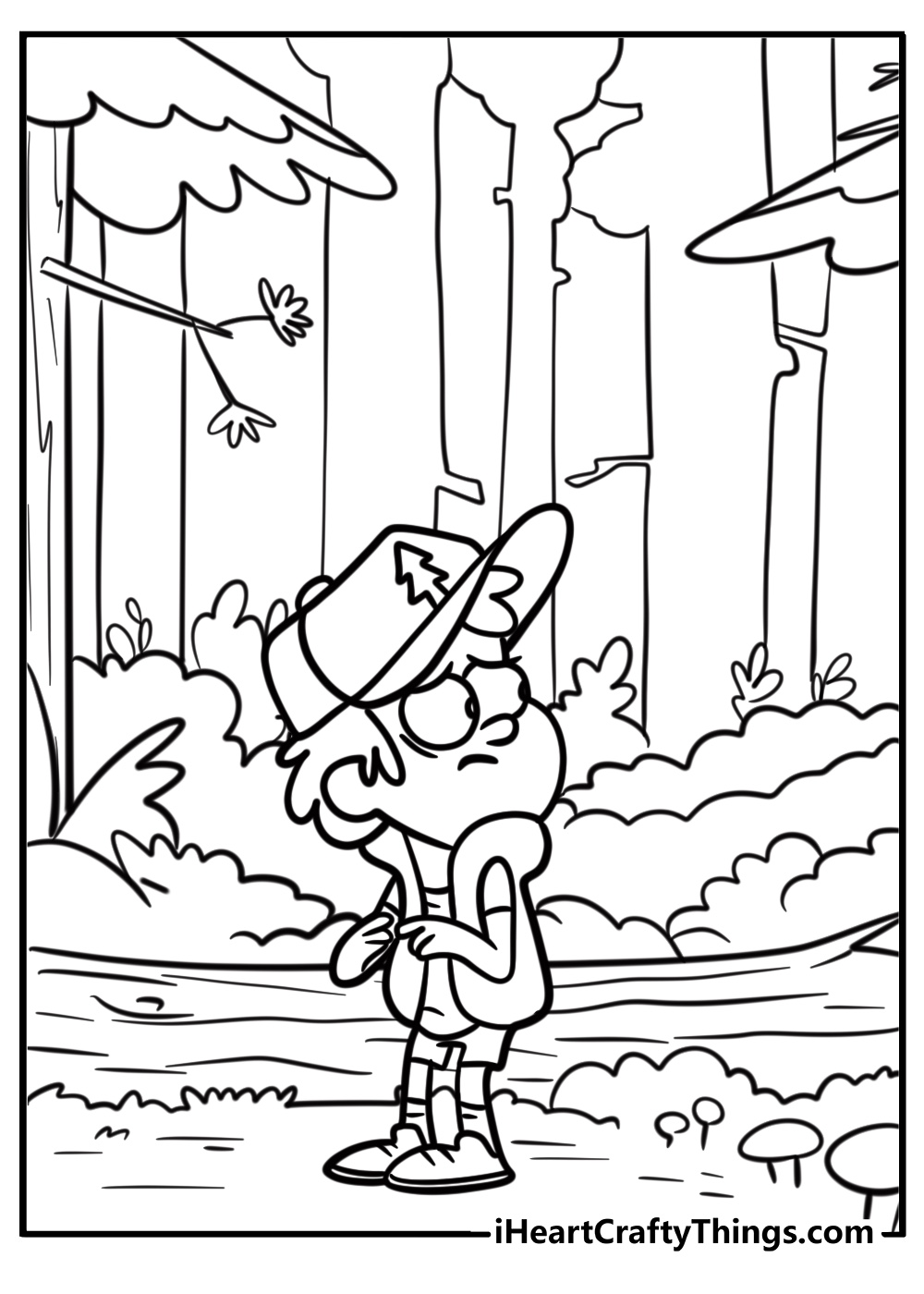 Dipper pines exploring the woods coloring page or kids