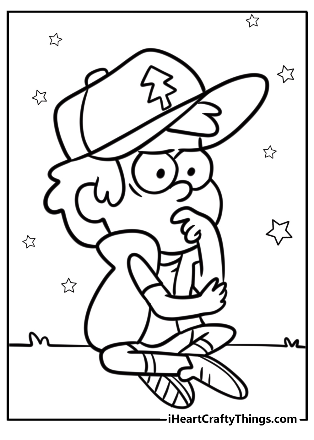 Dipper pines thinking hard detailed coloring sheet