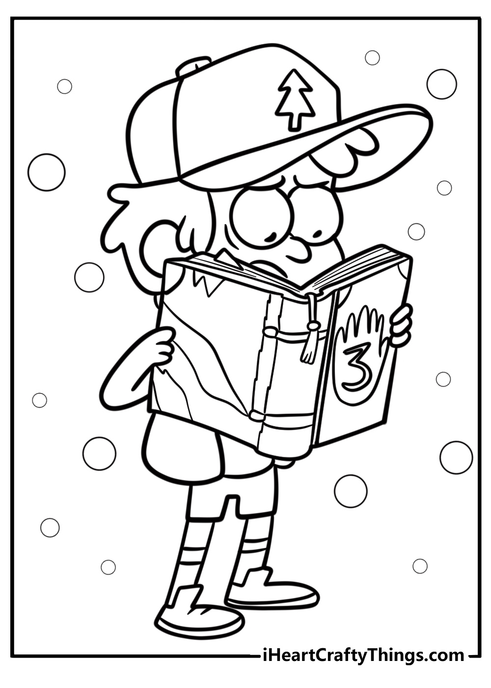 Dipper reading the mysterious journal fun coloring sheet