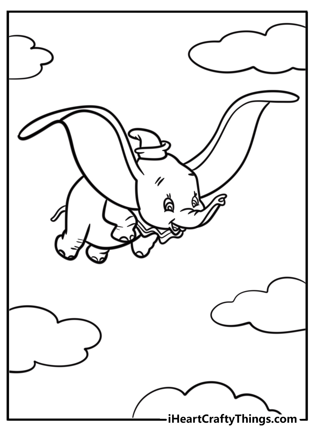 Dumbo flying with his big ears coloring page