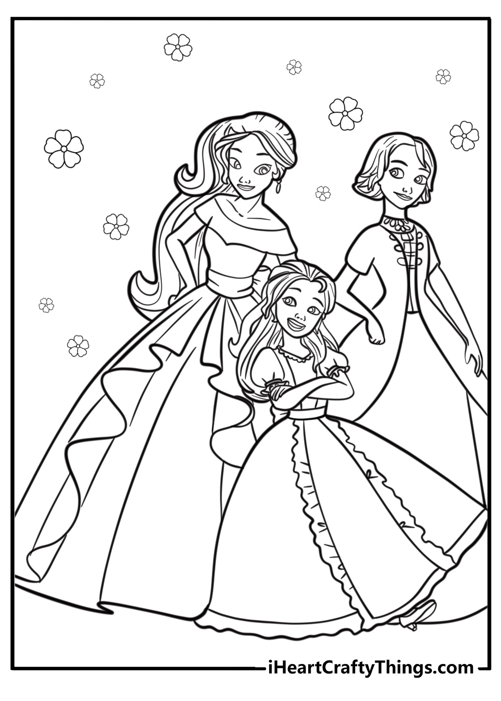 Elena and her friends celebrating together free coloring page