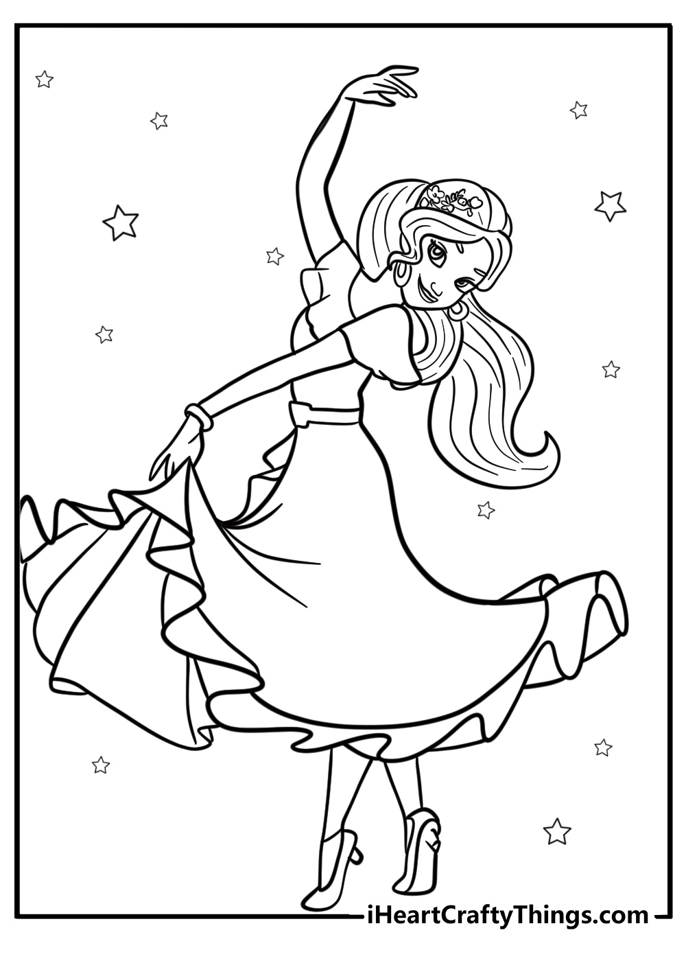 Elena dancing at a festival fun coloring sheet