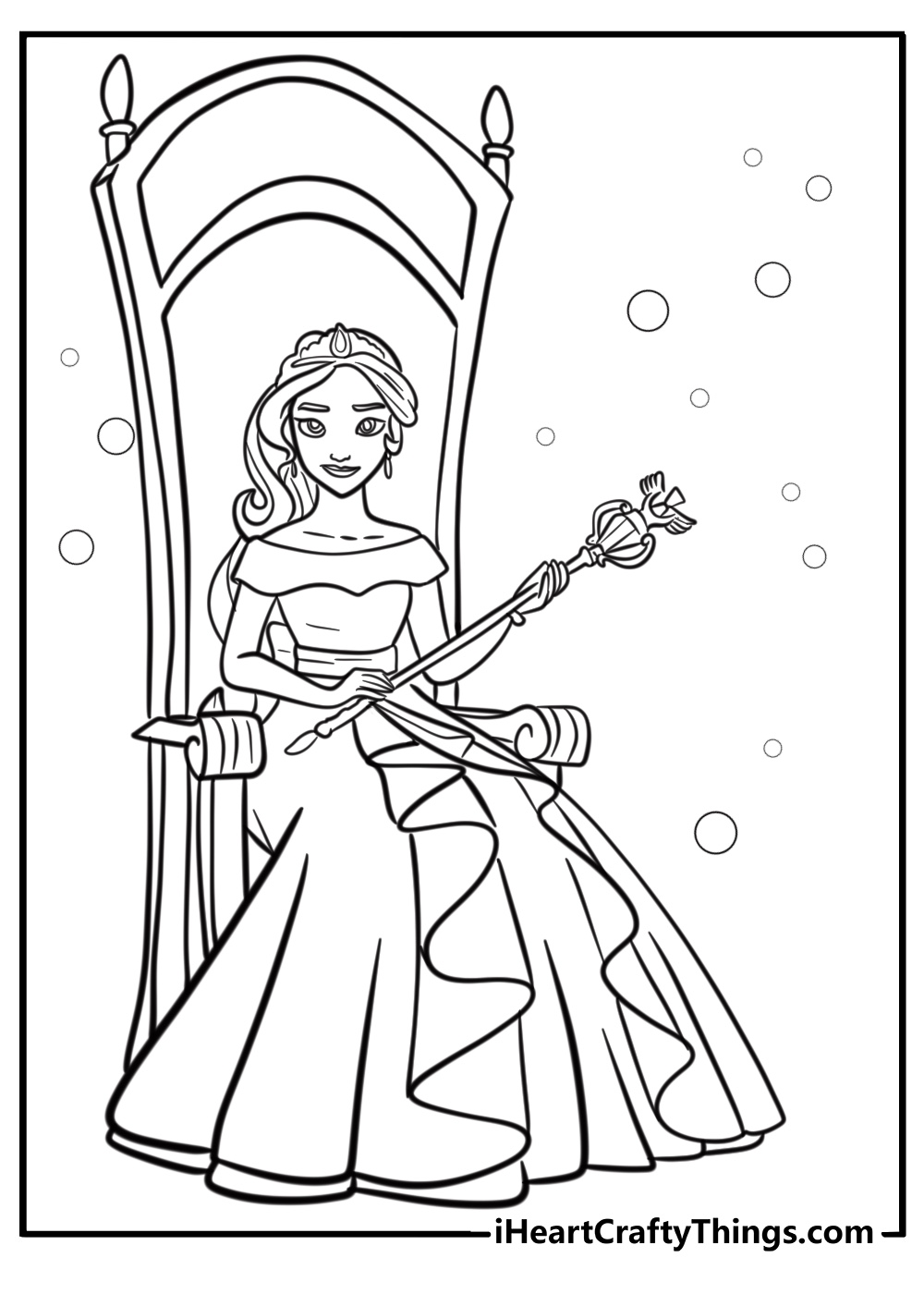 Elena of avalor holding her scepter coloring page for kids