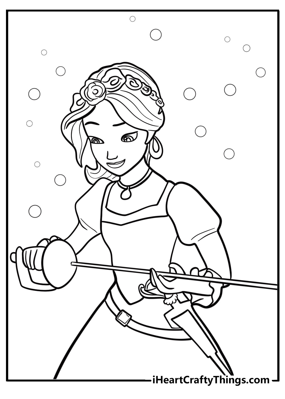 Elena of avalor holding her sword free printable coloring page