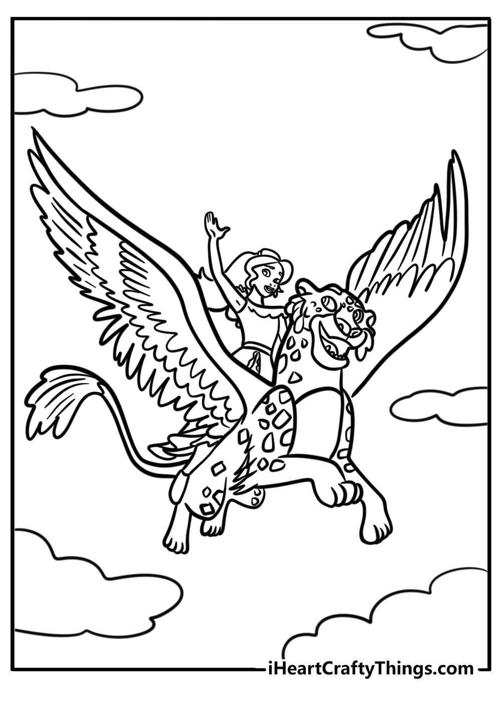 Elena of avalor riding her magical jaguar free coloring page