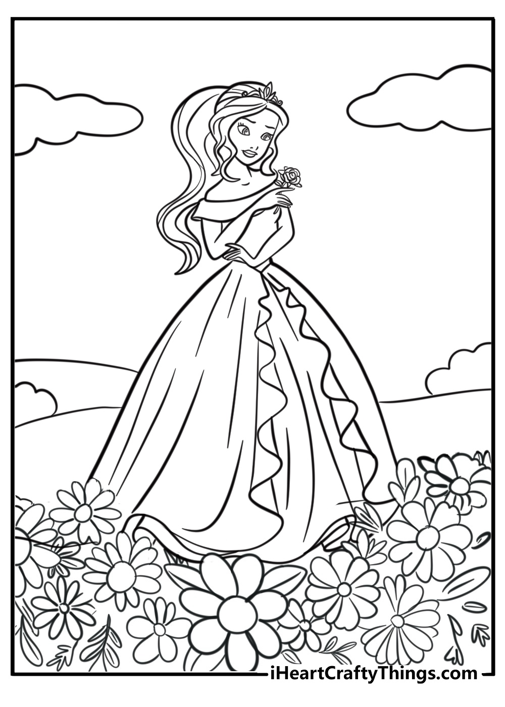 Elena of avalor standing in the garden free printable page